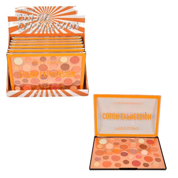 Paleta de sombras Miss Lara 34 colores presentación naranja