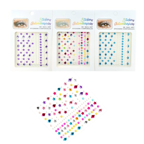 Stickers corporales autoadhesivos diamantes y estrellas 3D Nail Art