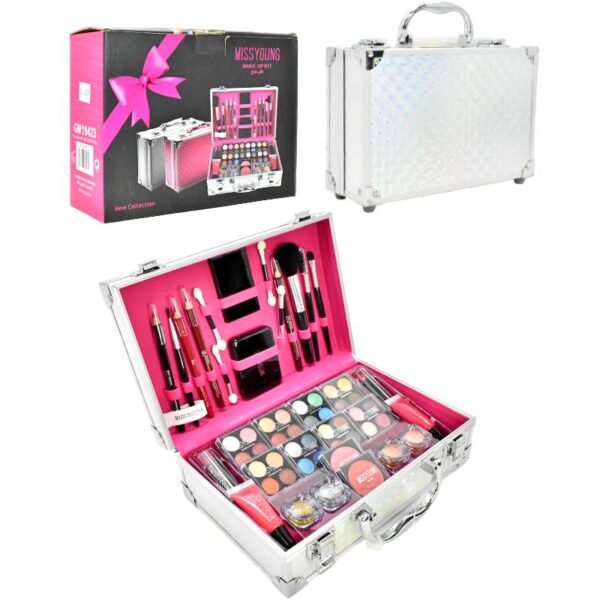 Kit De Maquillaje Profesional En Maleta Plateada