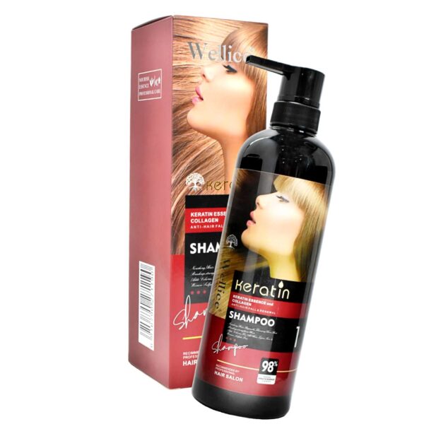 Shampoo Wellice Con Escencia De Keratina Y Colageno 800G Caja Roja