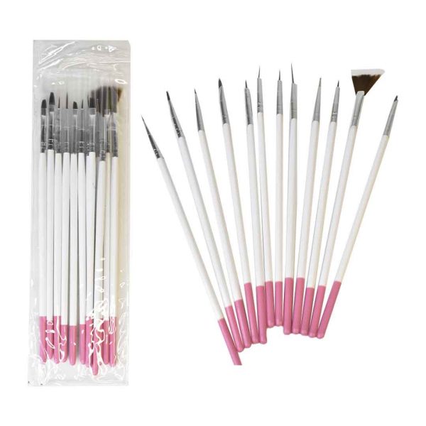 Kit de pinceles para uñas blanco con rosa