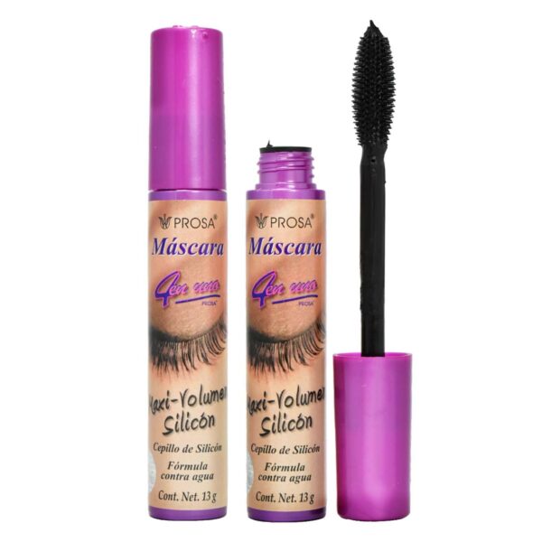 Máscara de pestañas Prosa 4 en 1 tapa fucsia Maxi volumen silicón