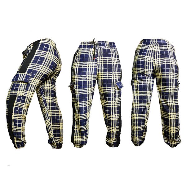 Jogger pants con diseño cuadriculado beige con azul