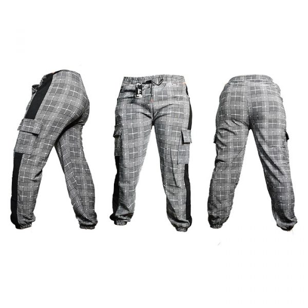 Jogger pants con diseño cuadriculado gris con blanco