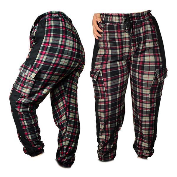 Jogger pants con diseño cuadriculado corinto con gris