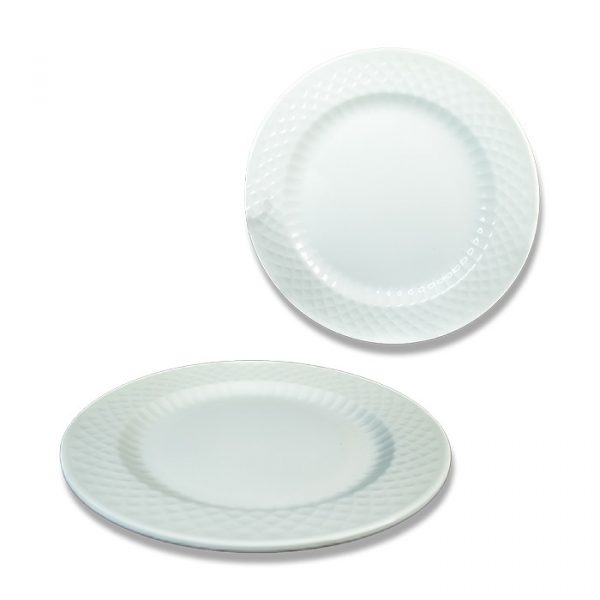 Plato plano de plástico reutilizable con diseño de rombos