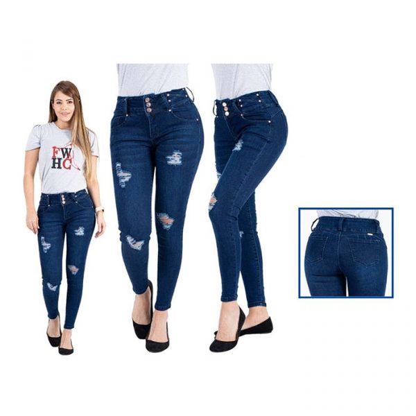Pantalon xblue color azul claro con diseño rasgado