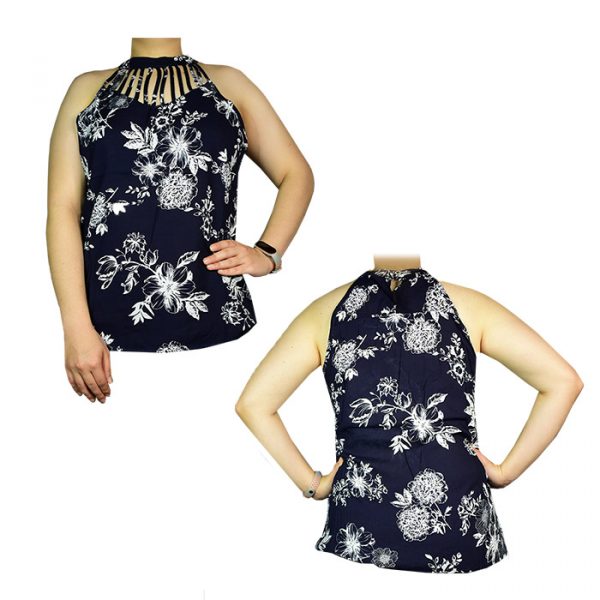 Blusa negra con flores blancas sin mangas