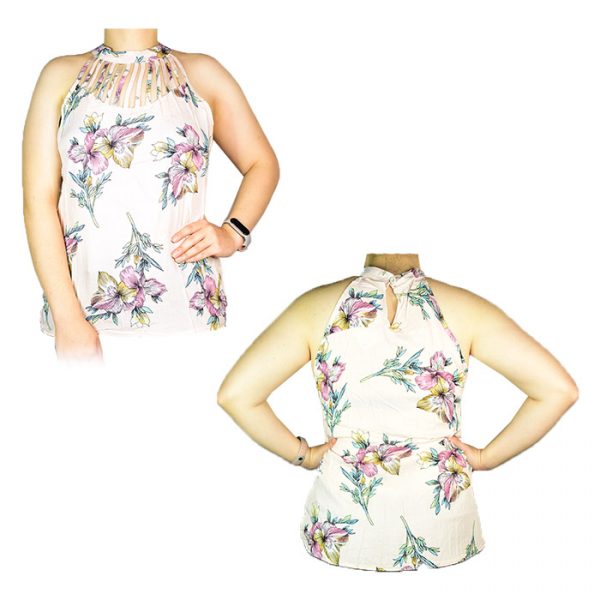 Blusa rosada con flores de colores sin mangas