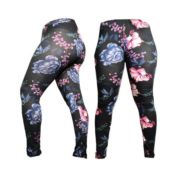 Leggings negros estampado flores de colores