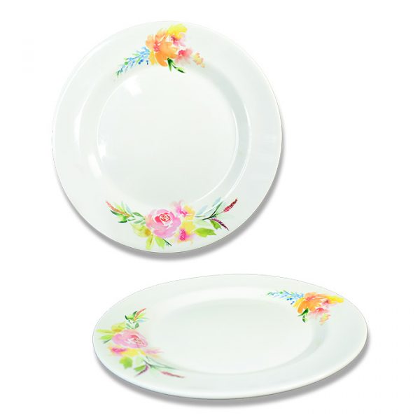 Plato plano de plástico reutilizable con diseño de flores coloridas