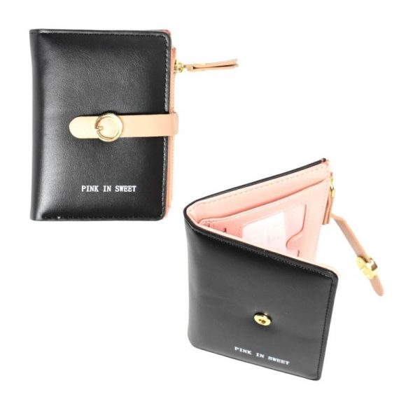 Billetera negra Pink in Sweet con broche