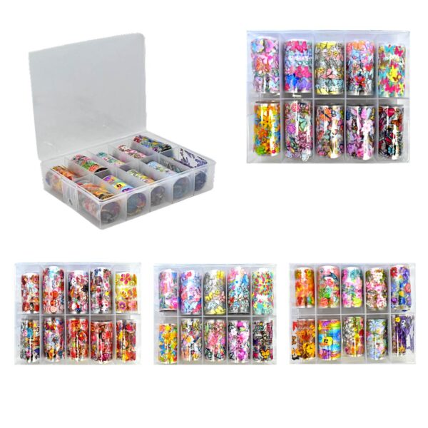 Caja de papel foil de 10 compartimentos en diseño de flores y mariposas