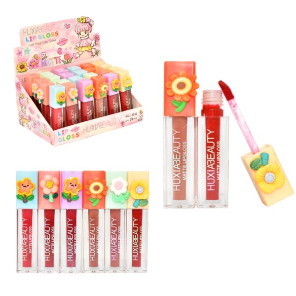 Labial liquido matte tapa diseño flores kawai HuxiaBeauty