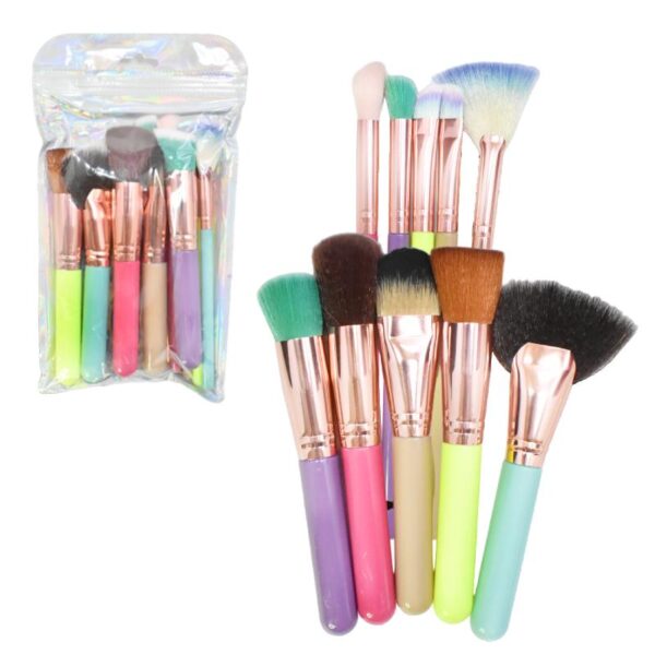 Set de 10 brochas de maquillaje mango redondo de colores Bobby