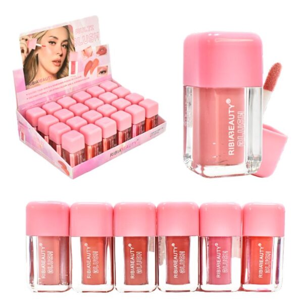 Rubor Liquido En Frasco Transparente Y Tapa Rosa Ribiabeauty