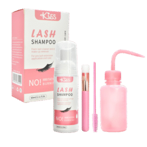 Kit De Lash Shampoo Para Pestañas Kiss 60 Ml Caja Rosada Con Blanco